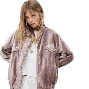 FREE People Mauve Velvet Trucker Jacket Size M/L Oversized Fit Sold Out from FP